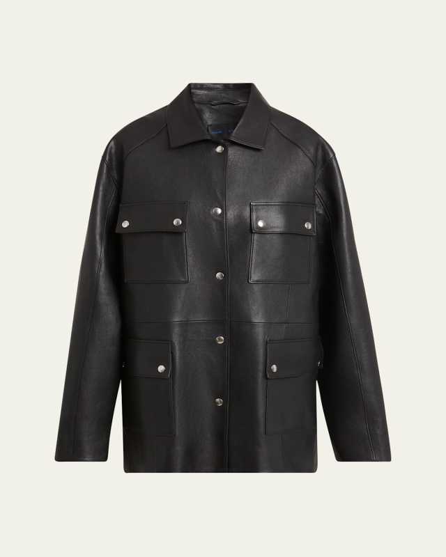 Brice Flap Pocket Grainy Leather Jacket